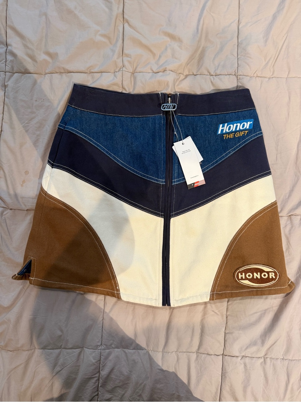 Honor The Gift Colorblock Denim & Canvas Mini Skirt